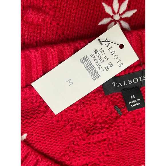 Talbots Women's M Red Sweater Polyester Cardigan Embroidered Holiday Snowflake - Picture 6 of 10